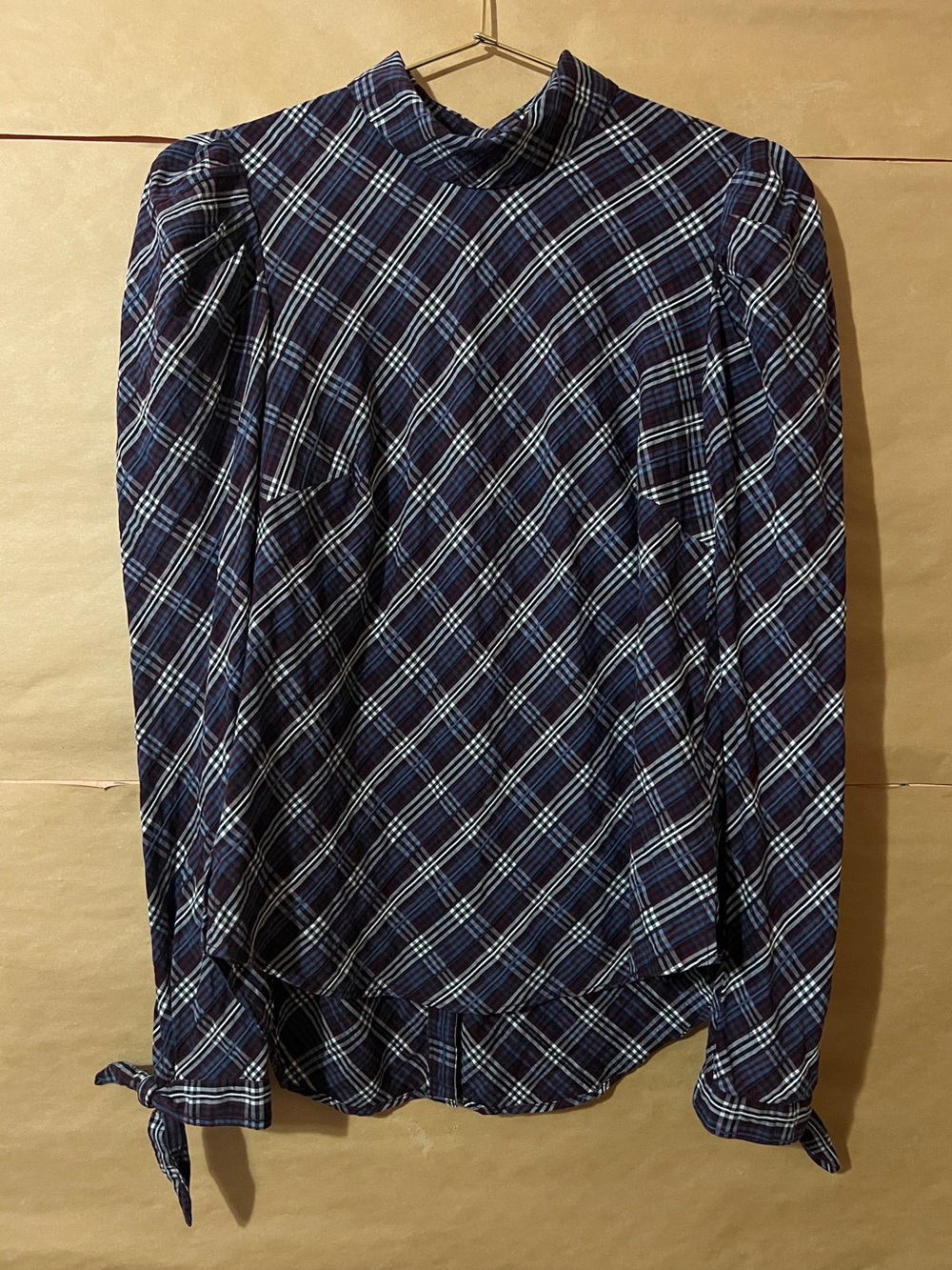 Veronica Beard Isabel Top Wine Multi Plaid Button Back Puff Sleeve Blouse Size 4